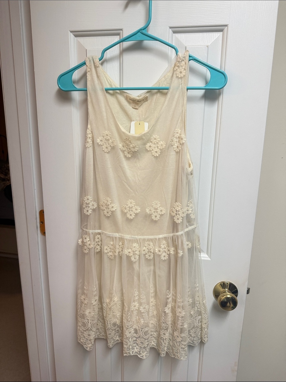painted threads Cream Floral Lace Overlay Dress